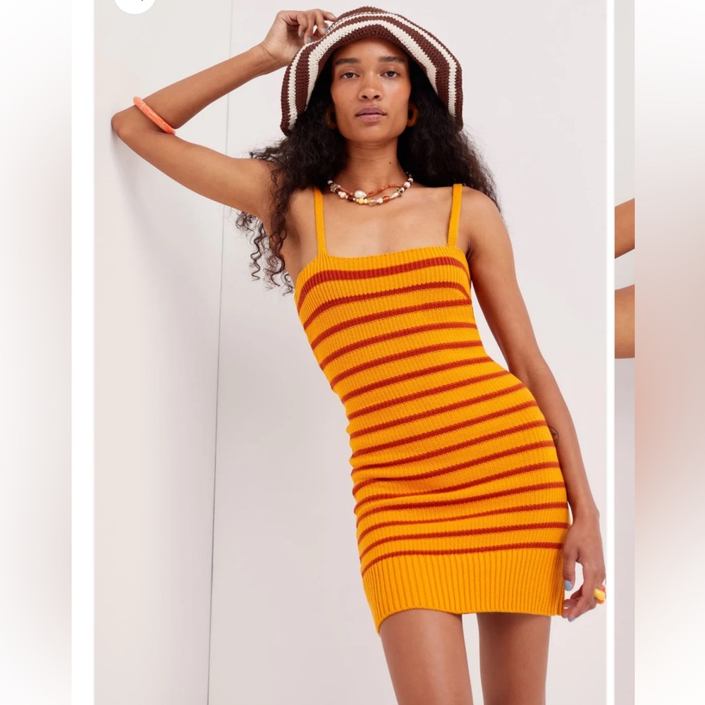 For Love And Lemons Orange and Red Striped Knit Mini Dress